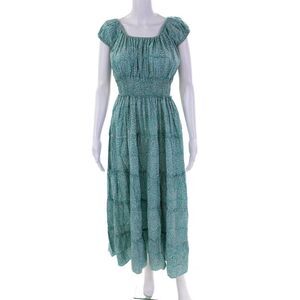 CJ Laing Womens Floral Off Shoulder Short Sleeve Tiered Dress Blue Size S